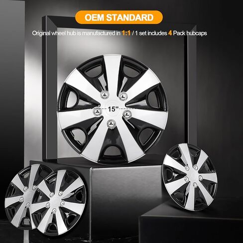 OCPTY Car Wheel Rim Skin Cover Hub Caps Hubcap Wheel Cover Black & Silver Replacements for OEM Steel Wheels, High Grade ABS with Retention Ring 4 Pack 15 inch in Saudi Arabia