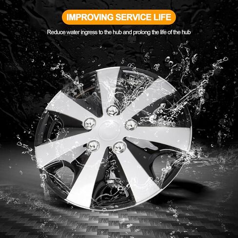 OCPTY Car Wheel Rim Skin Cover Hub Caps Hubcap Wheel Cover Black & Silver Replacements for OEM Steel Wheels, High Grade ABS with Retention Ring 4 Pack 15 inch in Saudi Arabia