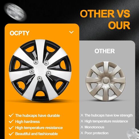 OCPTY Car Wheel Rim Skin Cover Hub Caps Hubcap Wheel Cover Black & Silver Replacements for OEM Steel Wheels, High Grade ABS with Retention Ring 4 Pack 15 inch in Saudi Arabia