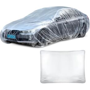 30 Pack Universal Plastic Car Cover with Elastic Band Disposable Car Covers Bulk 12.5 x 21.6 ft Waterproof Dustproof Full Exterior Covers Clear Car Protector for Sedan Outdoor Snow Rain Weather