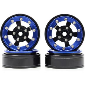 MRC 1.0 Beadlock Wheel 4PCS CNC Aluminum Wheels Rims Upgrade for 1/24 RC Crawler Car Axial SCX24 C10 Jeep Betty (Black-Blue)