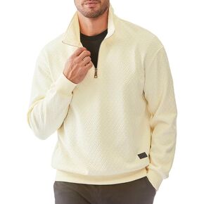 Men's Quarter Zip Sweatshirts Mock Neck Pullover Long Sleeve Solid Color Geometric Texture Waffle Sweatshirt
