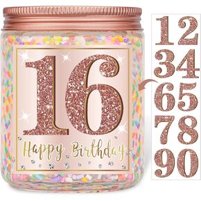 Happy Birthday Candle with DIY Stickers for Any Age: Vanilla Cream-Scented Birthday Candle with Sprinkles - Pink Rose Gold Sweet Birthday Gifts for Girls Women Funny Birthday Presents for Her
