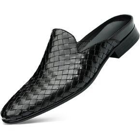 Mens Mules Sandals Formal Dress Loafers Leather Clogs Business Casual Woven Open Back Slippers Outside Slip On Shoes for Men