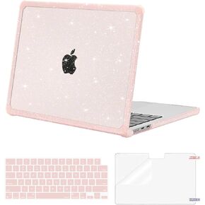 MOSISO Compatible with MacBook Air 13 inch Case 2025 2024 2023 2022 M3 A3113 M2 A2681, Anti-Cracking Heavy Duty TPU Bumper Glitter Hard Case&Keyboard Skin&Screen Film for MacBook Air 13.6, Pink