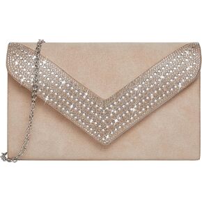 Clutch Purse for Women Rhinestone Bling Evening Bags Handbags for Wedding Party Prom Faux Suede Envelope Shoulder Bag