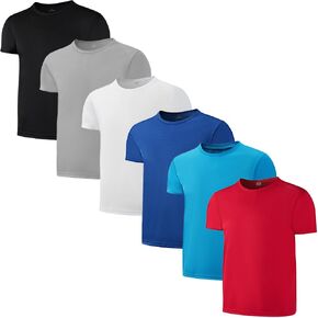 6 Pack Boys Youth Kids Mesh Athletic Dry-Fit T Shirts Short Sleeve Moisture Wicking Tee Shirts Active Tops (Age 4-18)