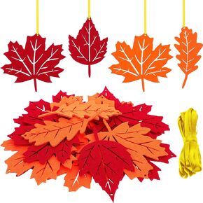 24 Pieces Thanksgiving Leaves Felt Ornaments Fall Hanging Tree Decoration Hanging Felt Decoration Pendant for Halloween Thanksgiving Theme Family Party Indoor Outdoor Hanging Decor