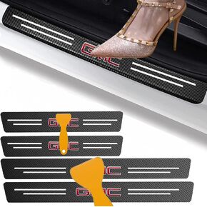 4PCS Car Door Sill Protector for GMC Sierra Denali Canyon Terrain Yukon Jimmy Acadia, Self-Adhesive Carbon Fiber Tape Anti-Dirty Scuff Plate Cover Guard Sills Protector Trim(Black)