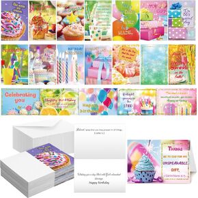 200 Pack Religious Christian Birthday Cards Bulk with Scripture Bible Verse 4 x 6 Inch Assorted Christian Blessings Birthday Greeting Cards with Envelopes (Glitter Style)