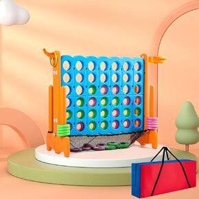 Giant 4 Row Game with Carrying Bag and Mesh Fabric .Giant 4-to-Score Game Set Suitable for Indoor and Outdoor Holiday Parties and Family Gatherings.（ Blue red）