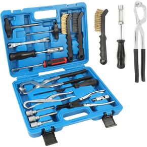 Brake Tools 15PC Drum & Disc Brake Tool Kit Labor-saving Drum Brake Spring Tool Anti-rust Brake Installer Remover Adjusting Tool with Brake Spring Pliers/Compressor/Puller, Brake Caliper Cleaning Tool