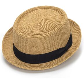 Summer Straw Pork Pie Hat for Men Women - Classic Short Brim Fedora Sun Hat Derby Fedora Dress Hats