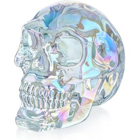 hdcrystalgifts 3 بوصة متعدد الألوان تمثال جمجمة كريستال لديكور المنزل، هدية الديكور جمجمة الهالوين، فن النحت الهيكل العظمي الزجاجي، يوم الجماجم الميتة