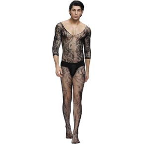ohyeah Men's Plus Size Fishnet Bodystocking Sissy Lingerie See Through Sexy Mesh Chemise Lingerie One Piece