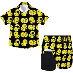 Bananas Boys Hawaiian Outfit Kids 2 Pieces Button Down Shirts And Compression Lining Short Sets For Beach Summer