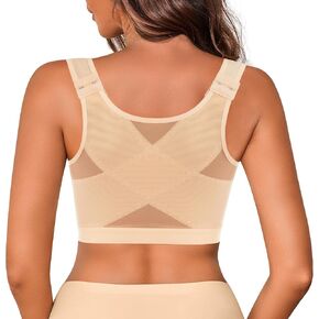 Front Closure Posture Corrector Wireless Bra Back Support Comfy Unlined Bras Full Coverage Bra with Nipple Covers