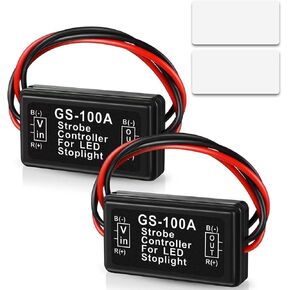 2 PCS Car Brake Light Flasher Controller, 12V-24V DC Safety Tips GS-100A High-mounted Taillight Flash Controller, Motor Vehicle Lighting Accessories, for Most Cars, Motorcycles (Black)