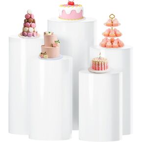 White Cylinder Stands for Party Round Cylinder Pedestal Stands 5 PCS Cylinder Tables for Parties Cylinder Plinth Pillars for Birthday Pedestal Stands for Display Cylinder Stand Birthday Decor