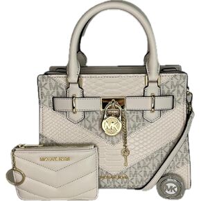 Michael Kors MICHAEL Michael Kors Hamilton SM Satchel bundled with SM TZ Coinpouch Purse Hook (LT Cream Multi)