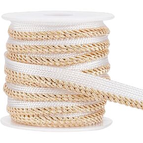 BENECREAT 10 Yard Metalic Gold Cord-edge Piping Trim 3/8 inch Inch Gold Flat Filigree Ribbon Braid for Dress Costume Sewing, Home Textile Decoration