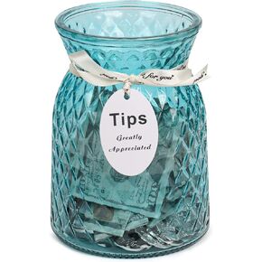 Glass Tip Jar for Money,for Restaurant;Large Tips Jar for Bartender, Musician;Multipurpose Money Jar. (WINE RED)