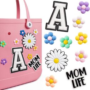 10pcs Charms for Bogg Bag,Initial Letter Charms Decorative Alphabet Accessories Insert Charms Compatible with Bogg Bag Accessories Charms for Beach Tote Bag Rubber Beach Bag Accessories