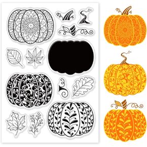 PH Pandahall Halloween Stamps Pumpkin Clear Silicone Stamps Pumpkin Leaf Autumn Transparent Stamps Plastic Postage Stamp Seal Fall Stamps for Scrapbooking Card Photo Album Thanksgiving Halloween