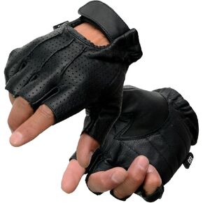 Milwaukee Leather SH357 Men's Black Leather Gel Padded Palm Fingerless Motorcycle Hand Gloves W/ ‘Welted Perforated Leather’
