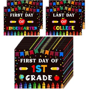 First and Last Day of School Sign 10''x8'' Double Side Back to School Chalkboard Style Signs for Kids Girls Boys Reusable 15 Grades Preschool Kindergarten First Grade Photo Props Supplies