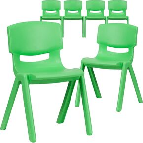 Flash Furniture 6 Pk. Green Plastic Stackable School Chair with 13.25'' Seat Height