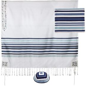 EMANUEL Yair Tallit Prayer Shawl set with Silk Embroidered Atara | Modern Stripe Design