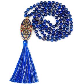 Cherry Tree Collection Mala Necklace | 108 Hand-Knotted 8mm Gemstone Round Beads, Tibetan Guru and Counter Beads, and Tassel | Meditation, Buddhist Prayer, Healing