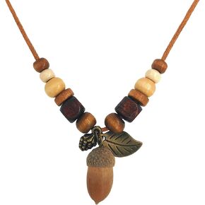 Handmade Real Acorn Necklace, Nature-Inspired Wooden Beaded Long Necklace, Light Weight, Unique Gift for Nature Lovers