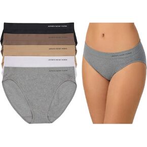 Jones New York Underwear for Women Modern Bikini Brief Full Coverage Seamless Stretch Comfort Panties - 5 Pack Multipack