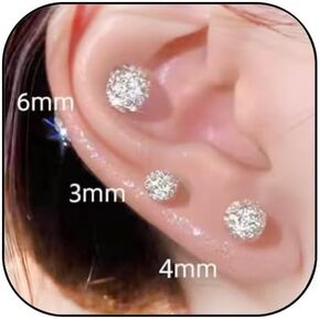 Silver Ball Stud Earrings for Women Titanium Threadless Flat Back Earrings Sparkle Ball Earrings Screw Back Earrings for Women Men Party Prom Jewelry