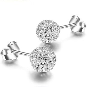 BEAUTY Crystal Ball Earring 925 Sterling Silver Rhinestone 6MM Ball Earring Jewelry For Women