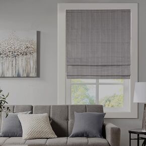 Madison Park Galen Cordless Roman Shades - Fabric Privacy Single Panel Total Blackout, Energy Efficient, Thermal Insulated Window Blind Treatment, for Bedroom, Living Room Decor, 35" x 64", Grey