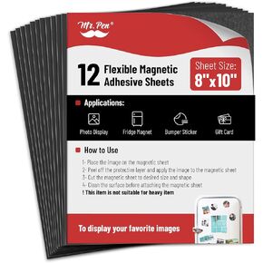 Mr. Pen- Adhesive Magnetic Sheets, 8" x 10", 12 Pack, Magnetic Sheet, Magnetic Paper, Magnet Paper Sheets, Magnetic Sheets with Adhesive Backing, Flexible Magnetic Sheet, Photo Magnets, Magnet Sheet