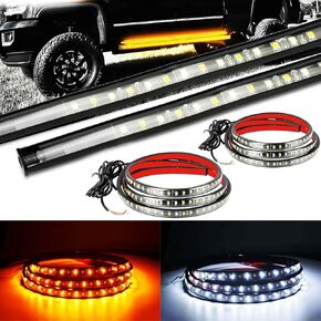 2 PCS 70 Inch LED Running Board Light for Trucks, w/Sequential Amber Turn Signal Amber Side Marker Lights, White Courtesy Light Bar for Extended Crew Cab Trucks Pickup Trailer SUV