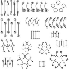 la luen85 Pcs Stainless Steel Body Piercing Jewelry For Women Punk Ornaments for Lip, Face, Tongue, Eyebrow, Nipple, Belly-Button, Body Jewelry Set For All Piercings