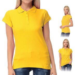 Women's Short Sleeve 100% Cotton Slim Fit Polo Shirt for Women (US, Alpha, Large, Regular, Regular, Gold)