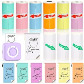 9 Rolls Mini Thermal Sticker Paper for Phomemo M02/T02 Mini Printer, Thermal Printer Paper with 57x25mm, Mini Thermal Printer Sticker Paper for Photo Journal Notes Memo