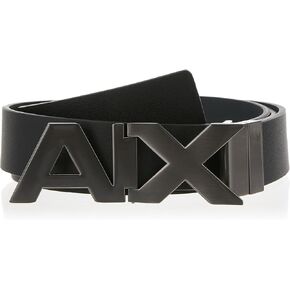 Armani Exchange Men's Leather Wide Logo Belt Buckle