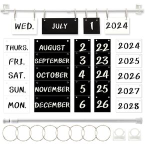 Classroom Calendar, Black White Calendar Bulletin Board Decoration Set Adjustable Flip Calendar with Rod, Back to School Calendar Card Decorations with Year, Month, Day, Week