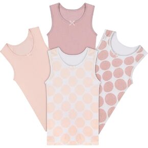 Buyless Fashion Girls Tagless Cami Scoop Neck Pink Polka Dot Undershirts Cotton Tank (4 Pack)