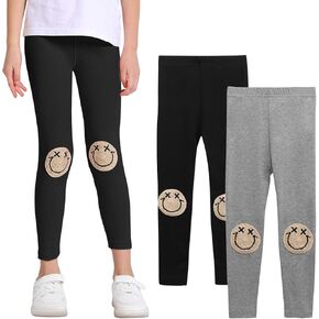 EASTBUDDY Girls Leggings with Smile Face Pattern Kids Pants Full Length Leggings for Girls Toddler 2 Pack 1-7 Years