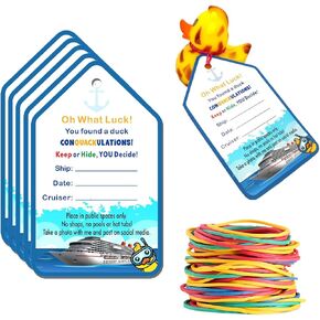 Duck Duck Tags, Duck Tags, Cruising Rubber Duck Tag, Ducking Game Card, 2.2 x 3.5" inches, with Hole and Rubber Bands, Set of 35