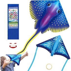 Kite, 2 Pack Kites Easy to Fly Fish Kite with Launcher Kites for Kids Ages 4-8 Boys Girls Easter Gift Kites for Children & Adults with 328FT Kite String for Outdoor Games and Family Activities