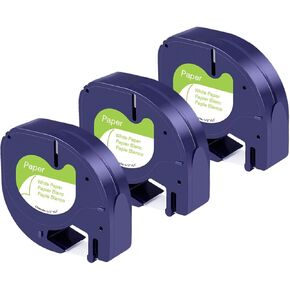 3PK Work for Dymo Label Maker Cartridge Letratag Refills Replace with DYMO LetraTag 100H 100T 200B 12mm x 4m for DYMO Letratag Label Maker Refills Paper 91330 10697 Black on White for QX50 XR XM 2000